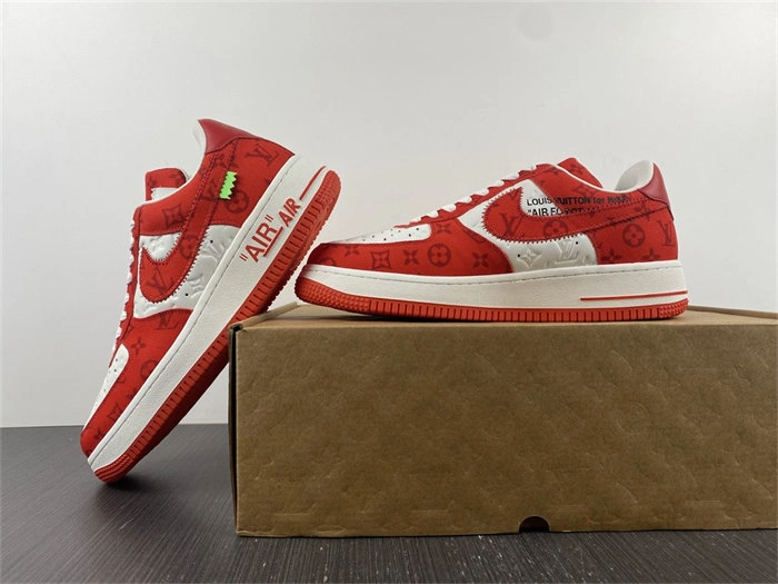 LV Nike Air Force 1 Low By Virgil Abloh White Red DailyWear 5146